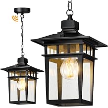 Outdoor Pendant Light with Dusk to Dawn, Waterproof Aluminum Hanging Porch Light,Vintage Outdoor Chandelier,Exterior Pendant Lighting Fixture with Clear Glass,Hanging Lights for Patio Gazebo