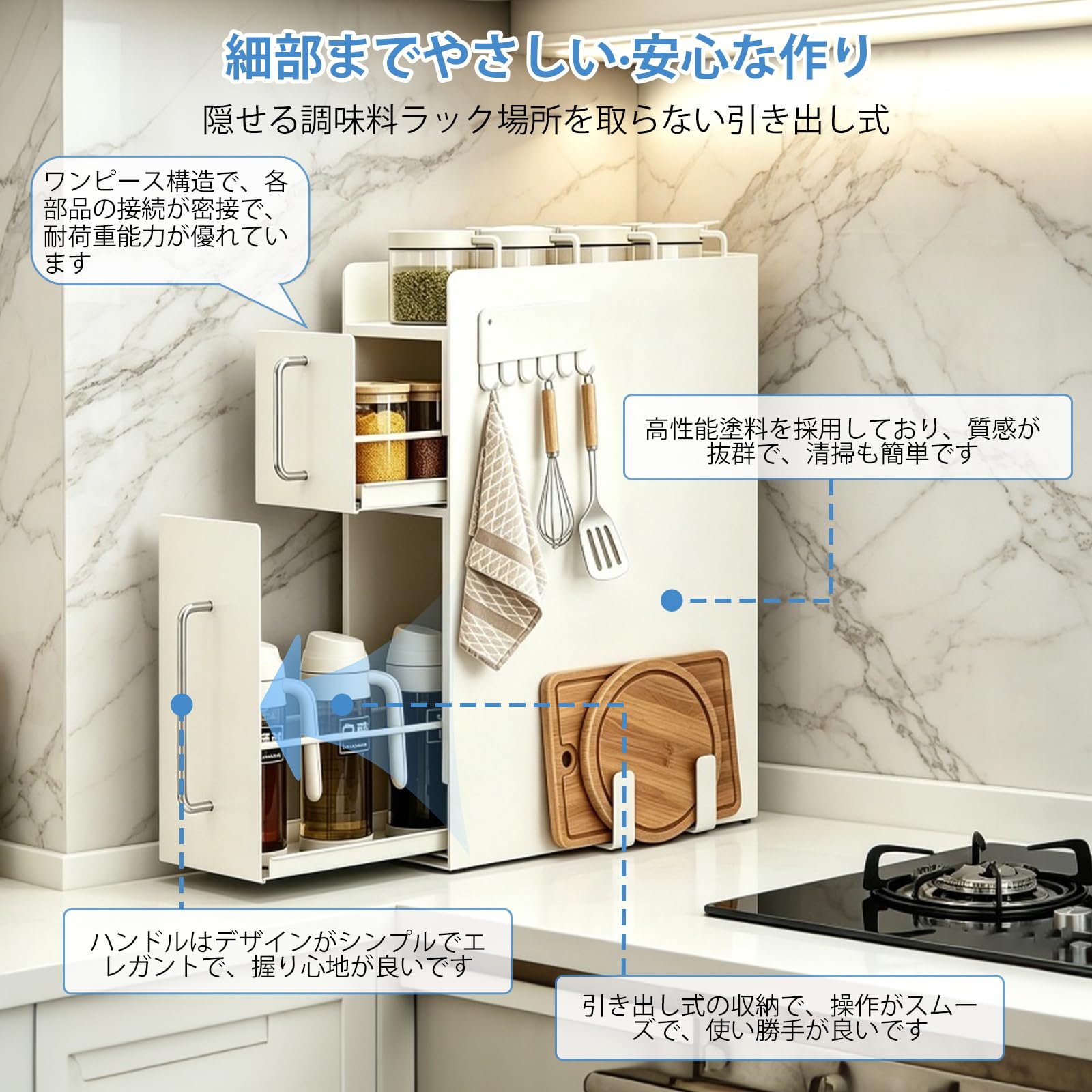 Amazon｜[PureKone]隠せる調味料ラック 2段 調味料 収納 台所用
