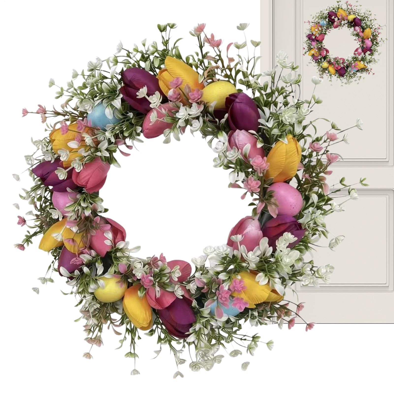 Couronne de Pâques fleur artificielle pour porte d'entrée et déco murale de salon