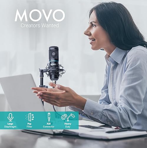 Miniatura 8 de Movo PodPak - Paquete de equipo de podcast con micrófono condensador XLR, brazo articulado de tijera y filtro pop, micrófono XLR para podcasting,