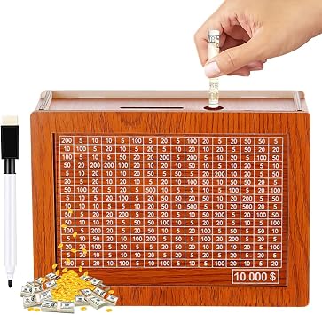 Cash Vault Wooden Savings Box, Money Saving Challenge for Adults and Kids, Coin Counter Piggy Bank for Christmas Birthday Gifts 10000
