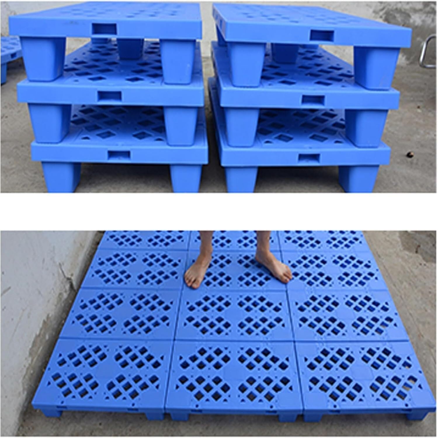 Ventilated High-Density Polyethylene Safety Storage Grid PadsPlastic PalletsNestable Transport Pallets for StorageEasy Stacking Moisture Resistant Tray(Grey)