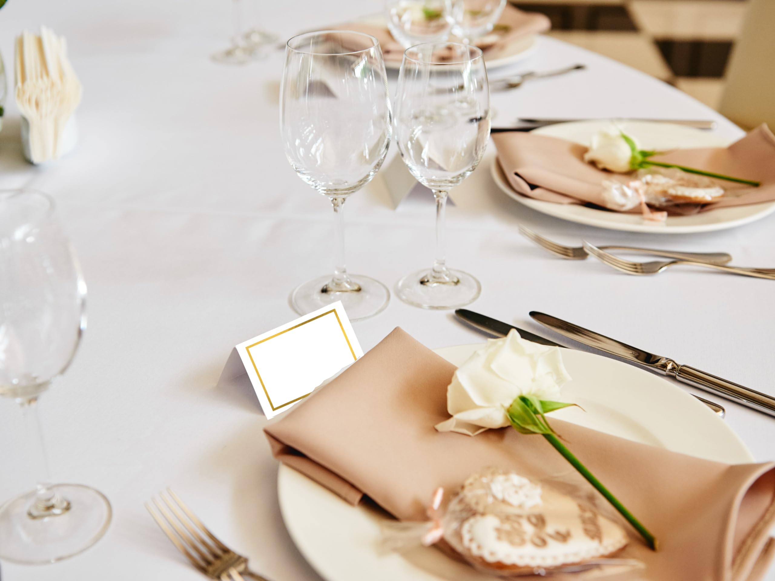 80 Segnaposto Bianchi Con Bordo Dorato - Per Matrimoni, Compleanni, Eventi, Rettangolari 9x5 Cm - Foto 13