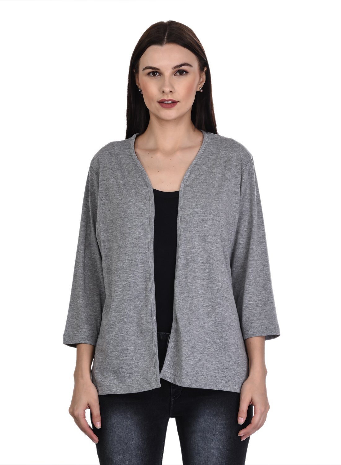 kalt Women's 3/4th Sleeves Open Plain Shrug-picture-10