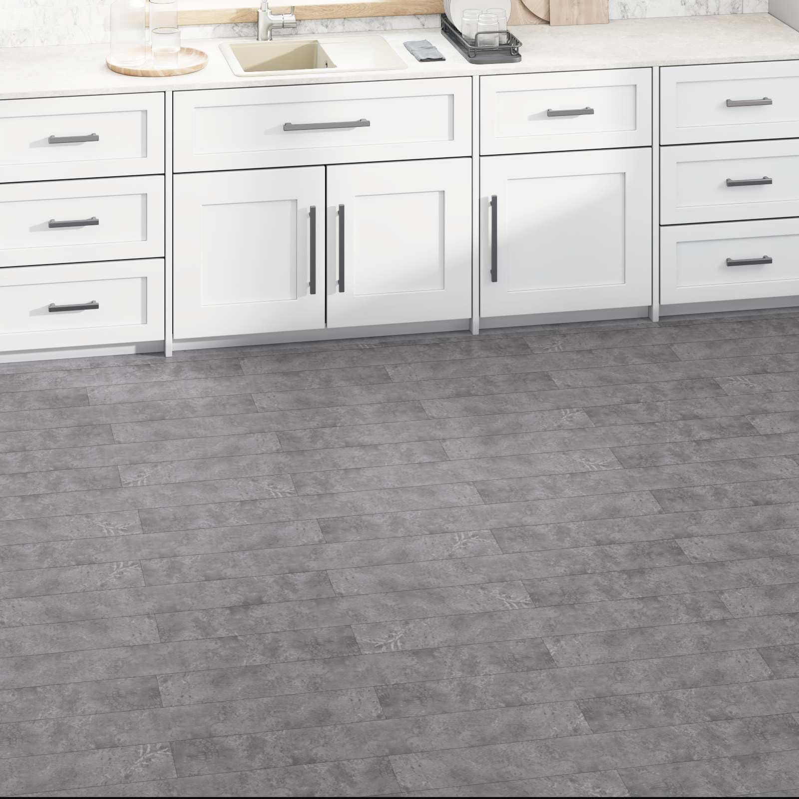 Deski podłogowe, betonowe, szare, z PCW, 36 sztuk, 5,02 m², samoprzylepne, prostokątne, do wnętrz, salonu, kuchni, korytarza, łatwe układanie, łatwa w pielęgnacji wykładzina podłogowa o