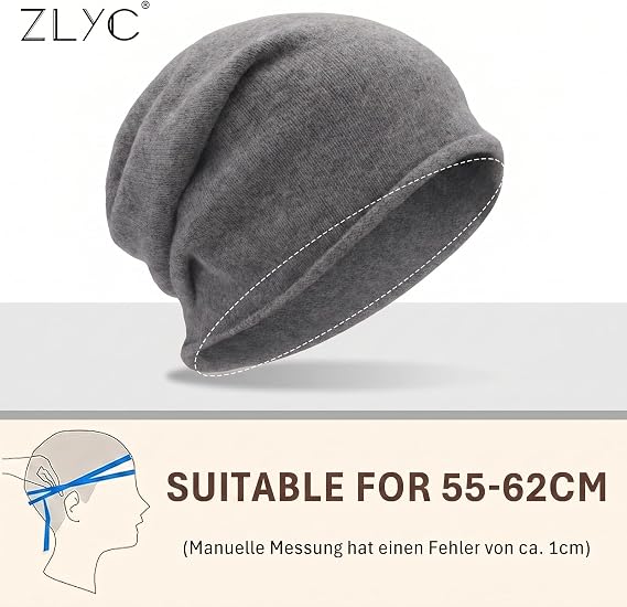 ZLYC Pure Wool Slouchy Beanie Hat for Women Men Seamless Winter Skull Cap