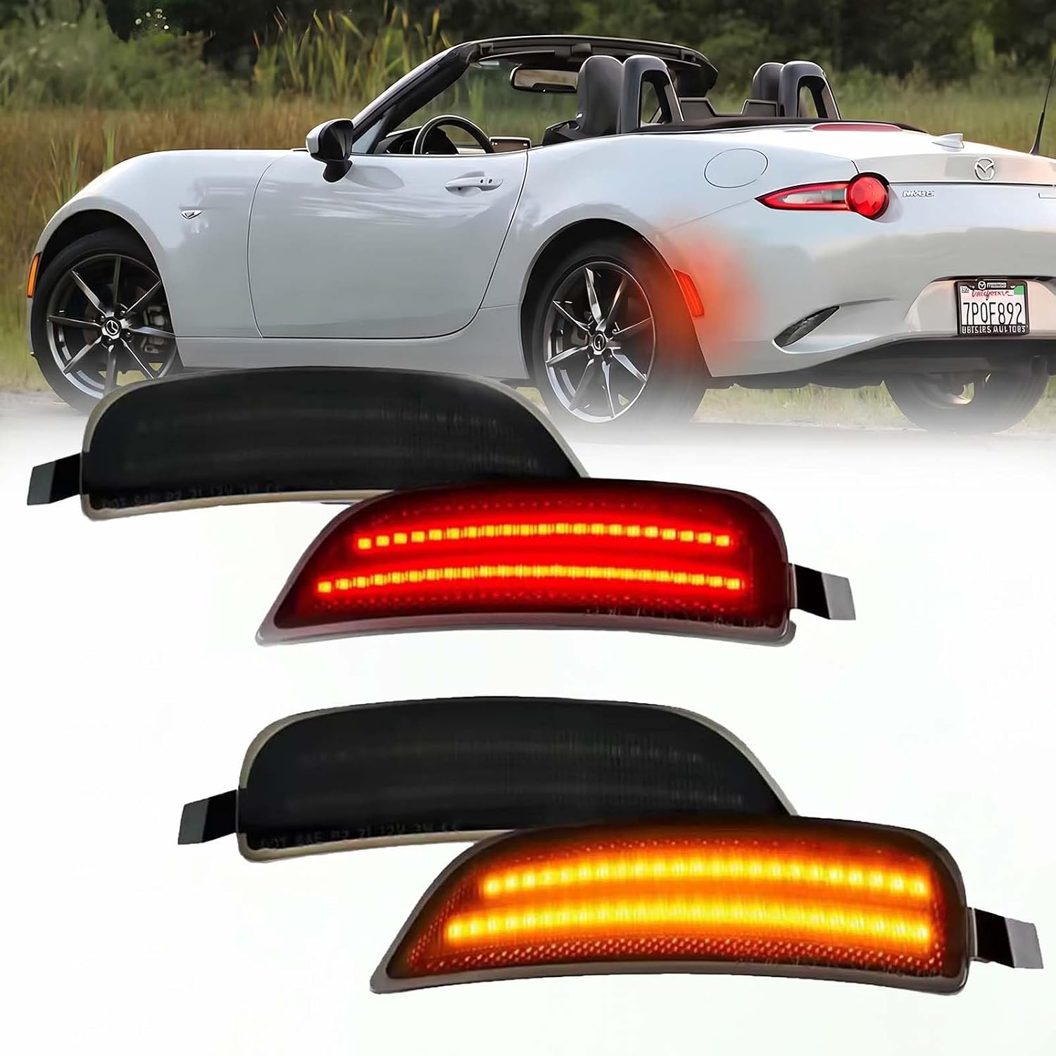4pcs Side Marker Light Assembly Compatible with Mazda MX-5 Miata 1990-2005 Amber Front Red Rear Fender Side Marker Lamps Reflectors (4pcs smoke for MX-5 Miata 1990-2005)
