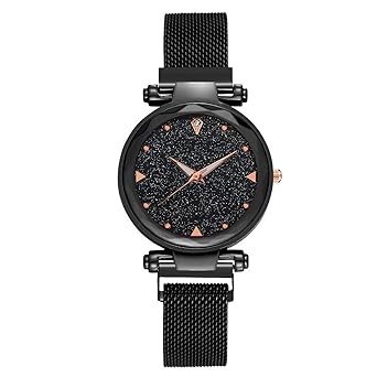 DAMIT Magnet Analogue Girls Watch (Black Dial Black Colored Strap)