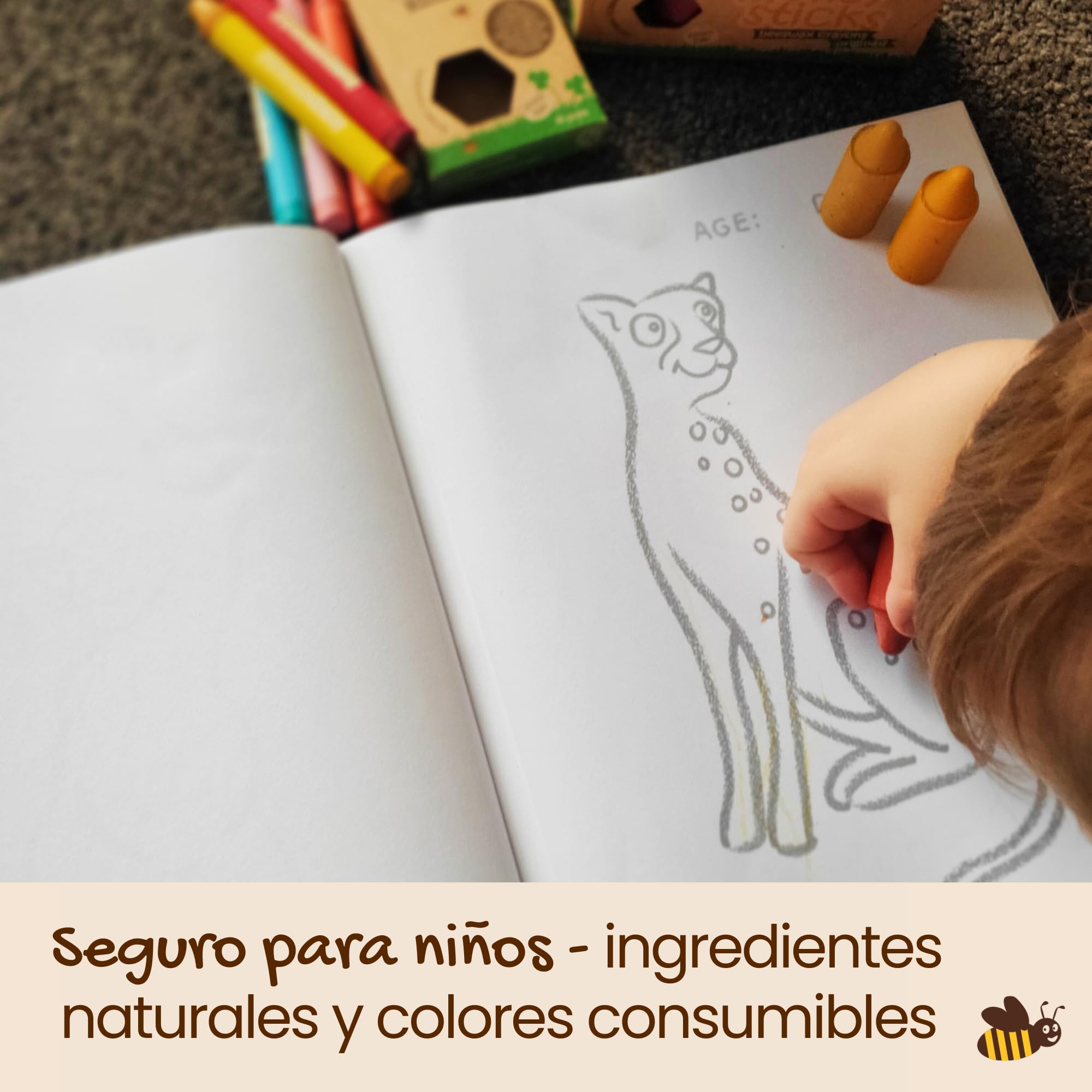 Honeysticks Lápices de cera de abeja 100% puras, naturales, no tóxicos, seguros para niños y niños, hechos a mano en Nueva Zelanda, para 1 año más libro de especies en peligro (12 unidades con libro)