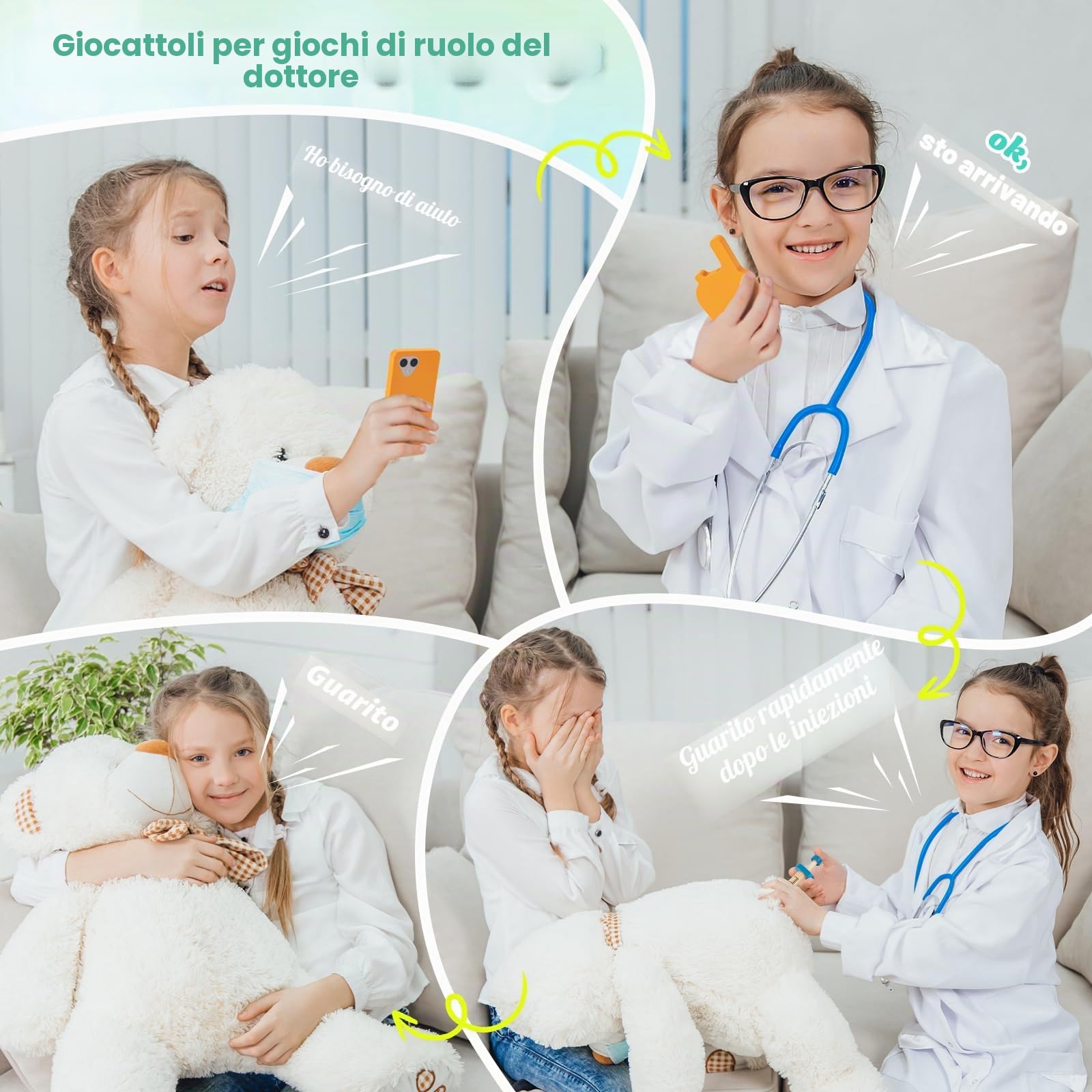 Sundaymot Valigetta Dottore Bambini, kit Dottoressa Bambina, con Vero Stetoscopio, Termometro, Camice da Medico e Borsa da Medico Portatile, Gioco di Ruolo per Ragazze e Ragazzi di 3, 4, 5 Anni