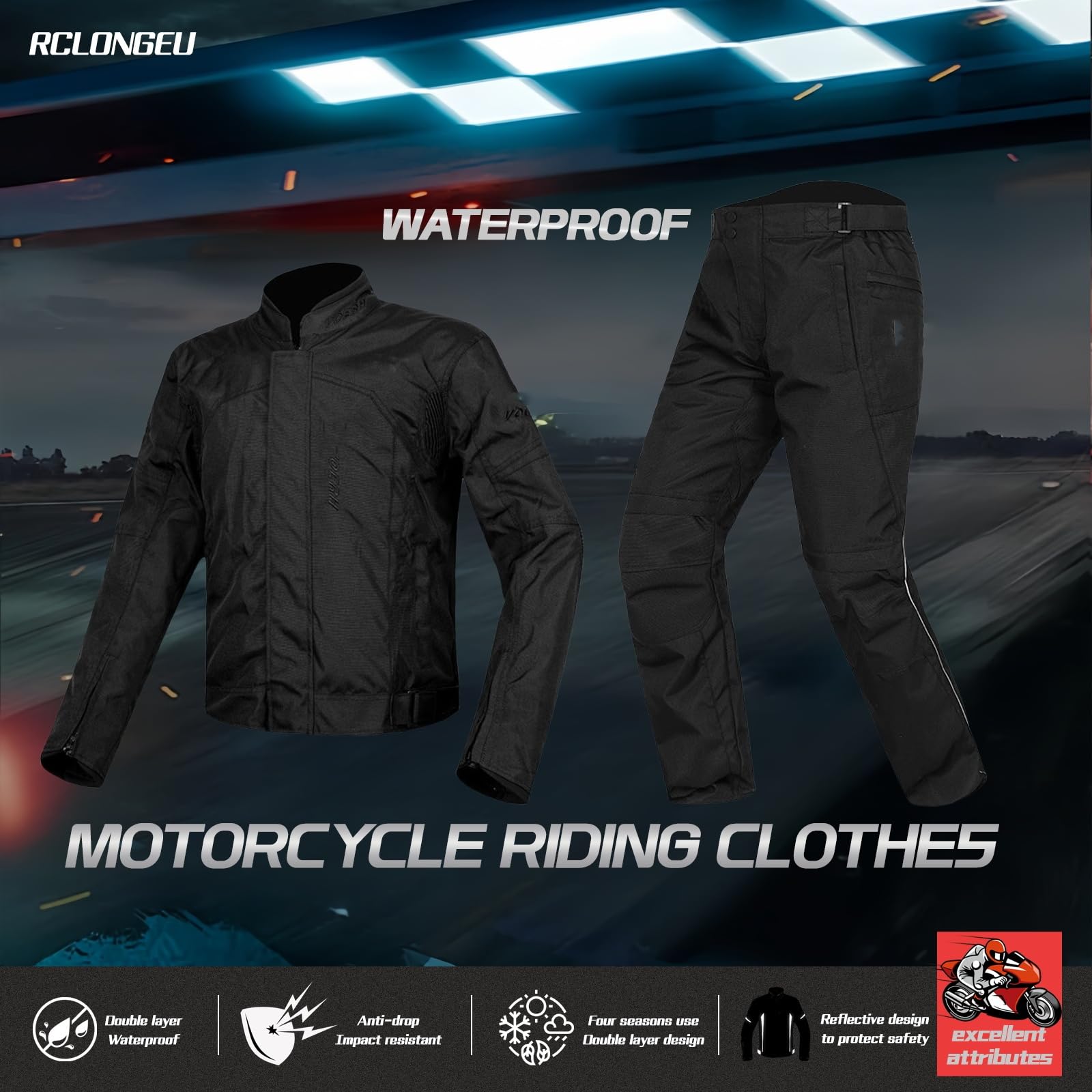 Chaqueta de Moto Impermeables Traje,Motocicleta Chaquetas a Prueba de Viento Equipo de Protección de Cuerpo Completo Blindado Otoño Verano Invierno para Hombres (Negro,XXL)