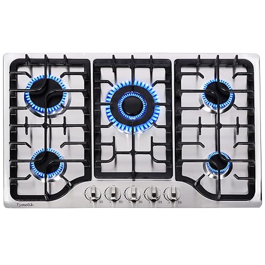 30 Inch Gas Cooktop, 5 High Efficiency Burners Gas Stovetop Built-in Stainless Steel Gas Stove Propane/Natural Gas Convertible Gas Hob