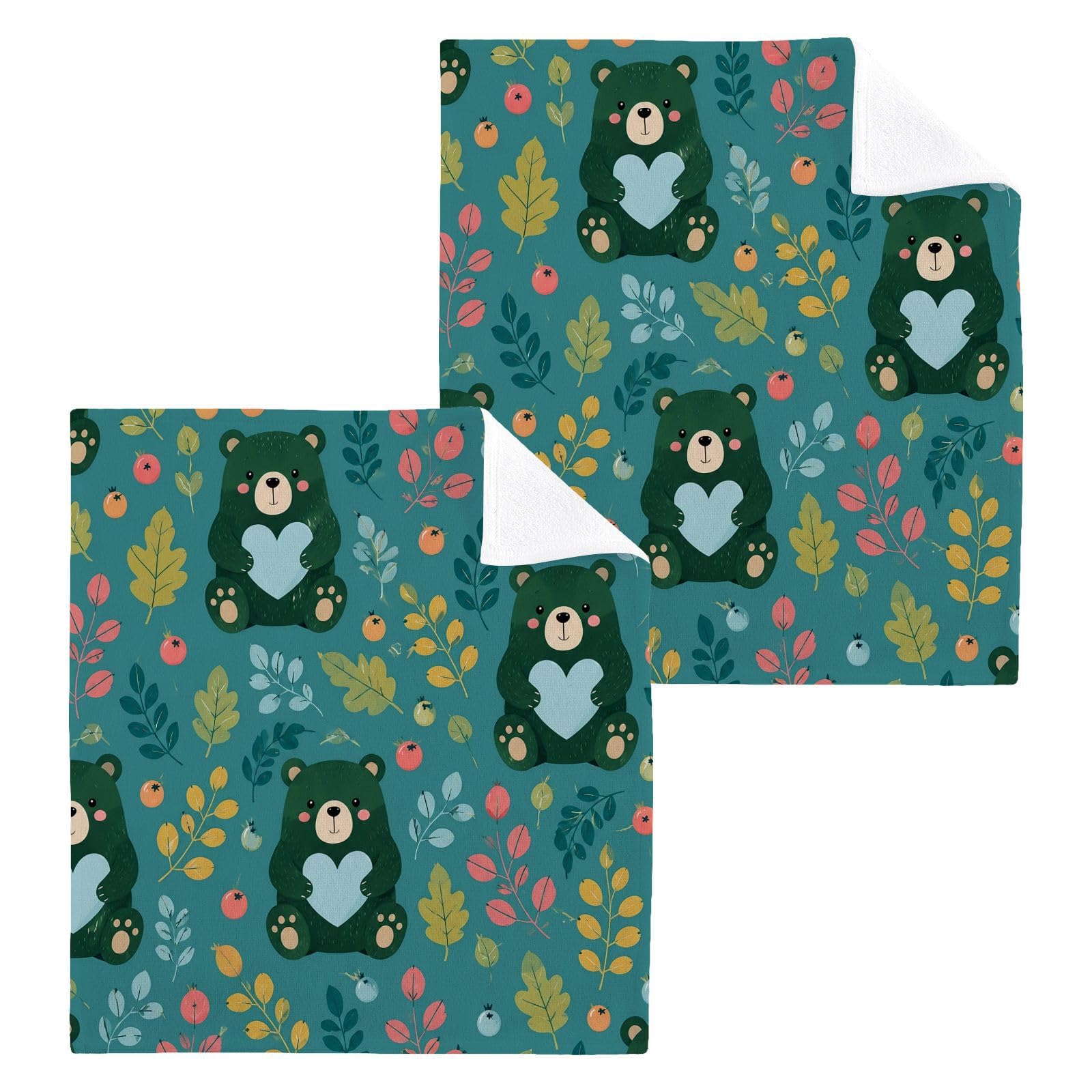 BOESI Heart Bear Berry 12x12in Cotton Washcloth,Soft Absorbent Face Towel