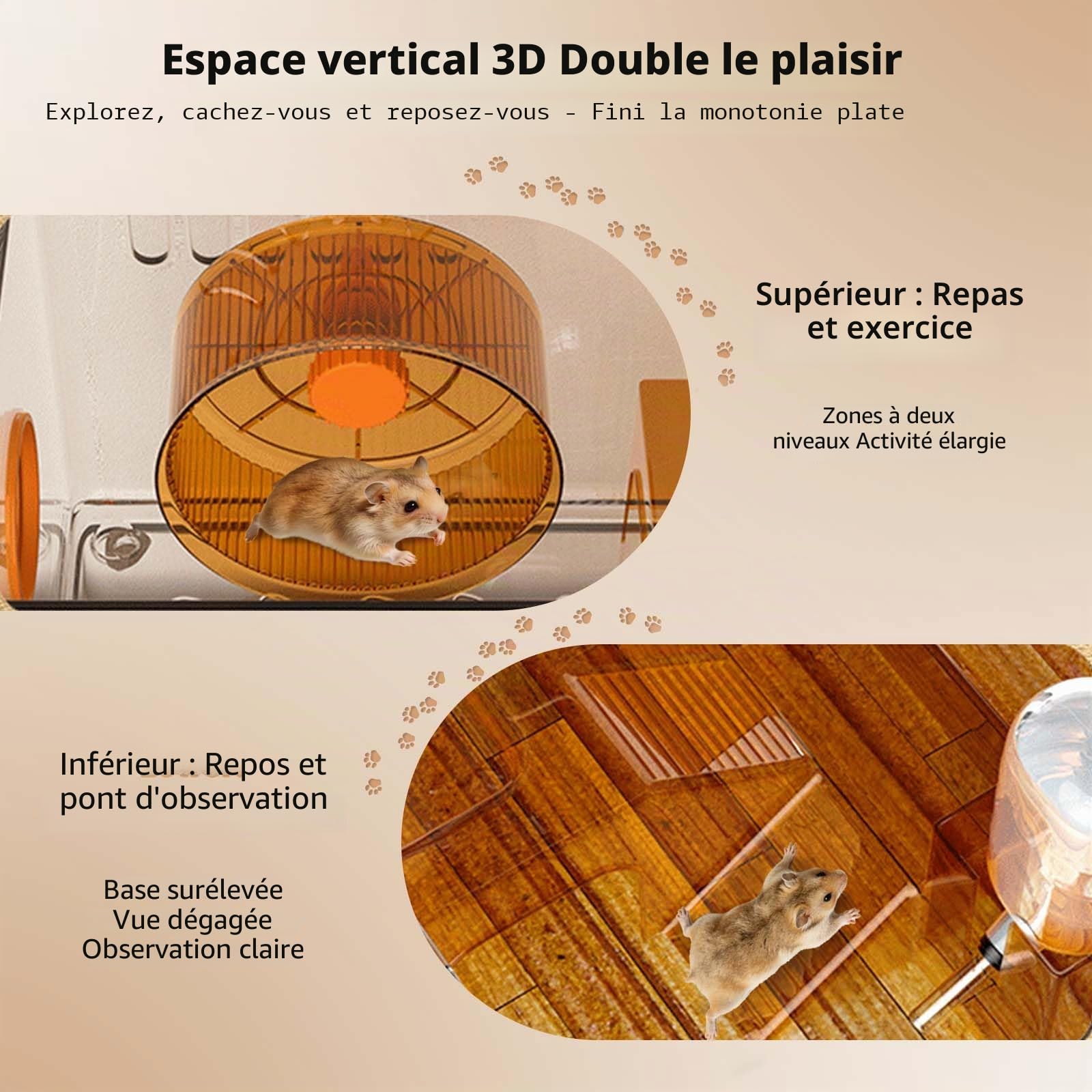 360° Panoramique Ventilation Cage Hamster avec 7 Accessoires | 2 Couches Cage Hamster,31.5x21.5x20.5cm,Cage Hamster Russe avec Roue D'exercice,Salle Bain,Rampe,Cabine,pour Souris, Hamsters
