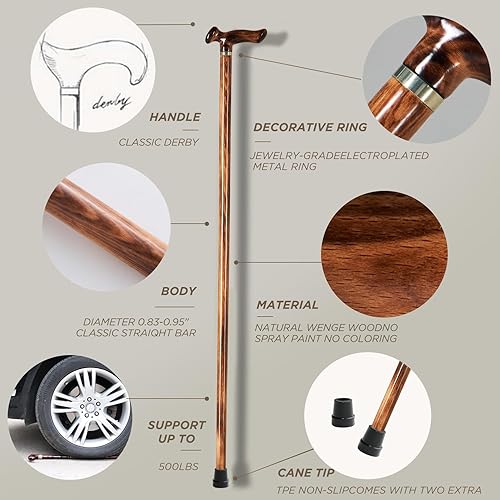 Miniatura 3 de GUYUE - Bastones de madera hechos a mano para hombre y mujer, diseño ergonómico, madera maciza natural de lujo, bastones de caballero, regalo ideal