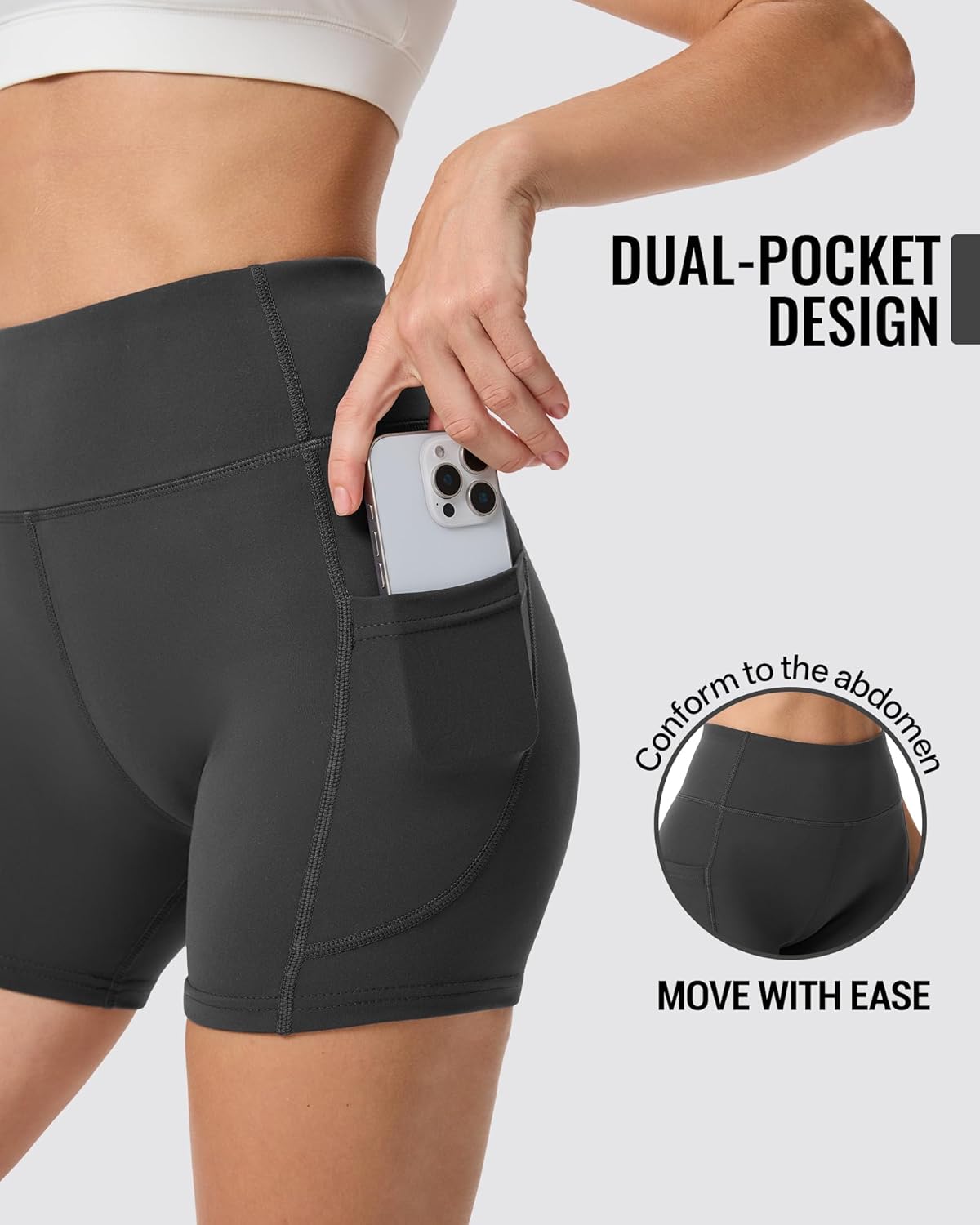 Women's Yoga Shorts with Pockets, Women's Fitness Biker Shorts High-Waisted Yoga Pants with Tummy Control - Image 4
