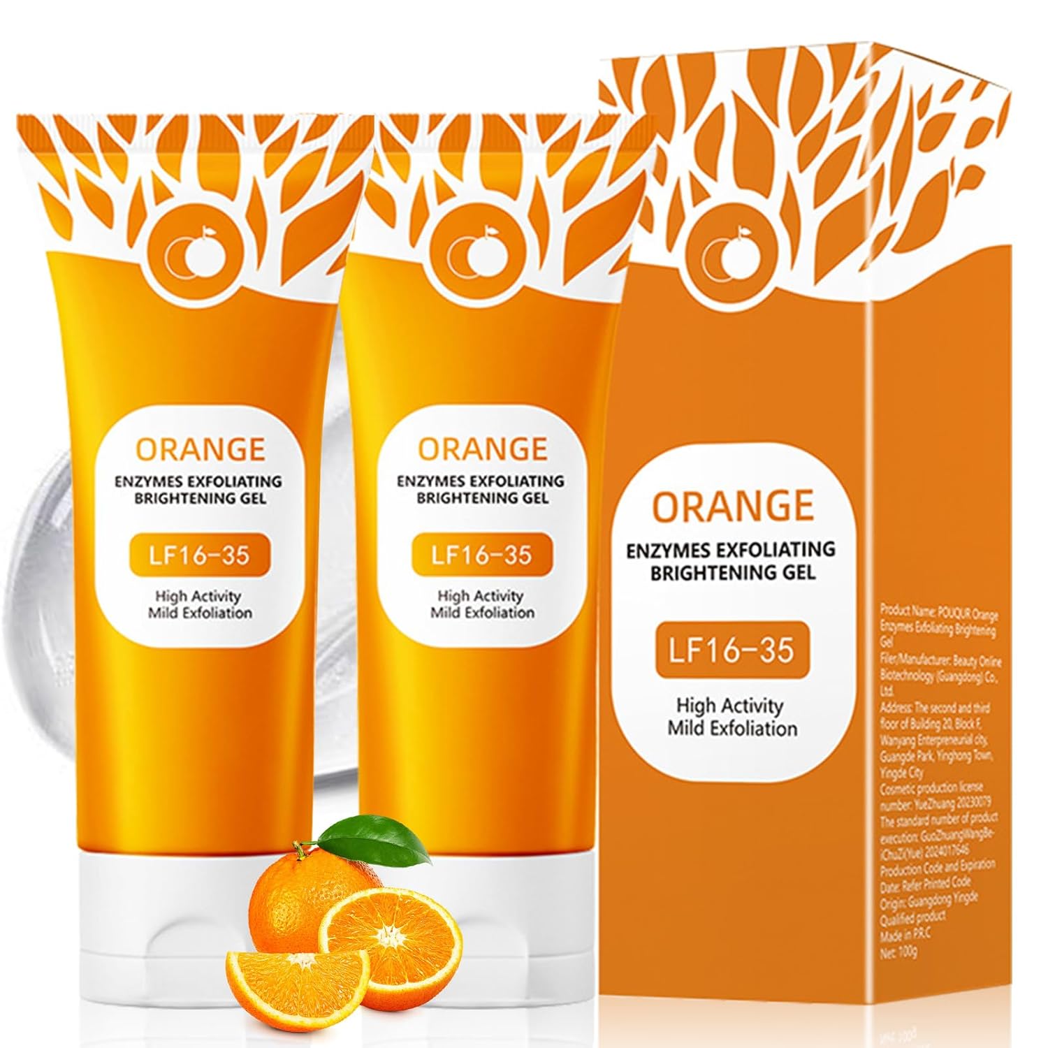 Pack of 2 Natural Orange Exfoliating Gel Exfoliating Gel for Face & Body Deep Cleansing Brightening Exfoliating Scrub for All Skin Types Deep Pore Cleansing Removes Dead Cells