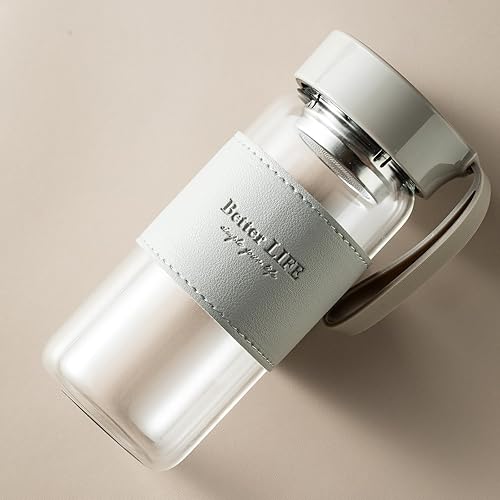 Miniatura 8 de Botella de té de vidrio de 16 onzas con funda antideslizante e infusor de té inoxidable, tapa a prueba de fugas, botella de agua de vidrio portátil