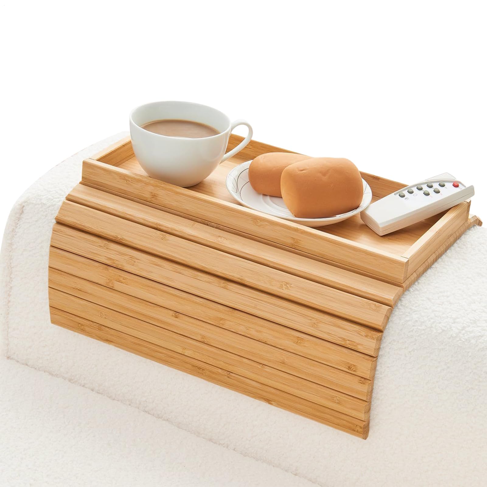 Genérico Couch Cup Holder Tray – Wooden Plegable Arm | Anti-Slip Drink Snack Holder – Durable Sofa Tray Ideal para sala de estar Dorm Apartment Use with Phones Remotes