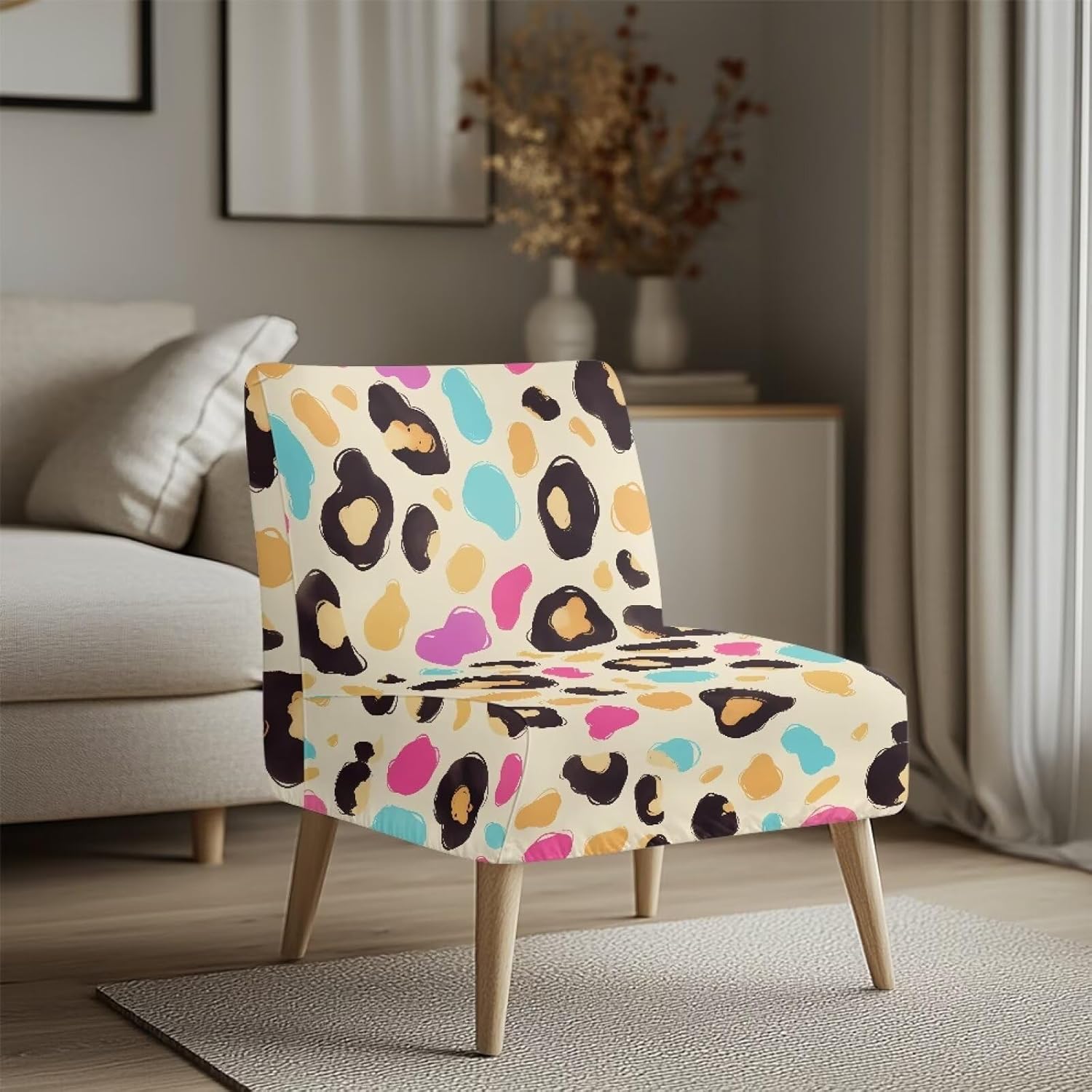 Merkmak Rainbow Leopard Armless Accent Chair Cover Slipcover Stretchable Chair Protective Cover Without Arms Single Sofa Couch Seat Slipcover for Home Hotel Office Decorations