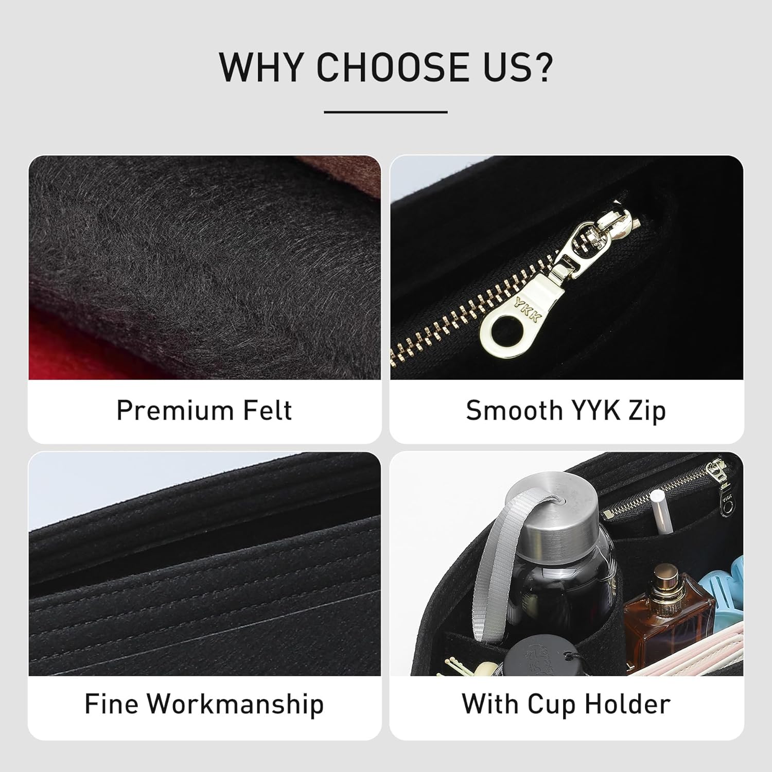 Felt Purse Organizer Insert Compatible with Longchamp Le Plaige M Tote Bag, Zipper Long Champ Medium Organizer with Cup Holder for Tote Handbags, 8 Compartments (Gold Brown,M)