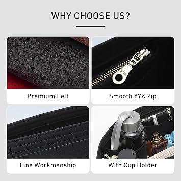 Longchamp Çanta Düzenleyici Ekleme Le Pliage Büyük Bez Çantalarla Uyumlu, Keçe Fermuarlı Çanta Düzenleyici Ekleme, Bardak Tutuculu, 8 Bölmeli (Siyah, L)