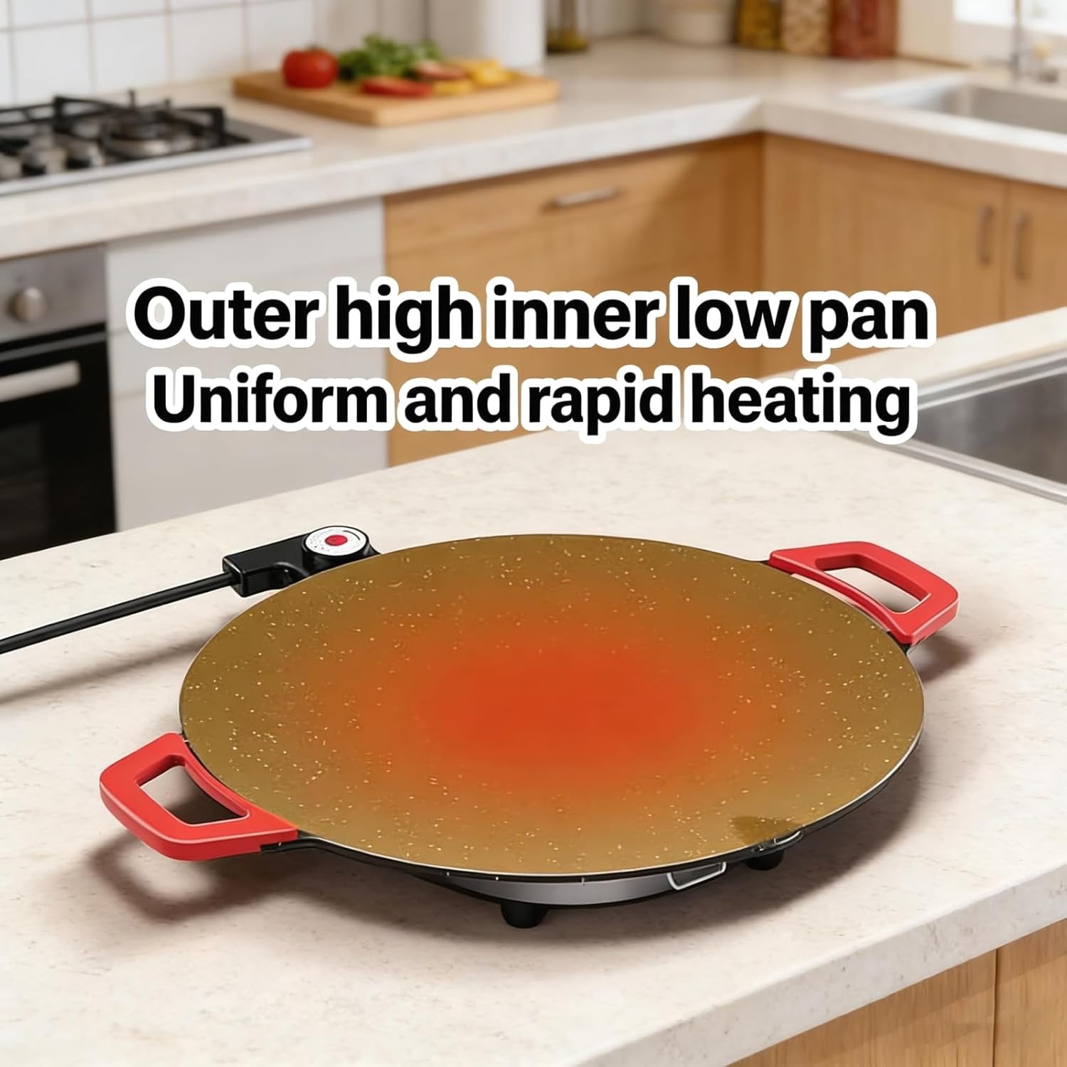 Multi-functional Smokeless Portable Electric Grill with Adjustable Temperature, Fast Heating for Steaks, Burgers, Pancakes and Indoor Cooking (40cm/16in)