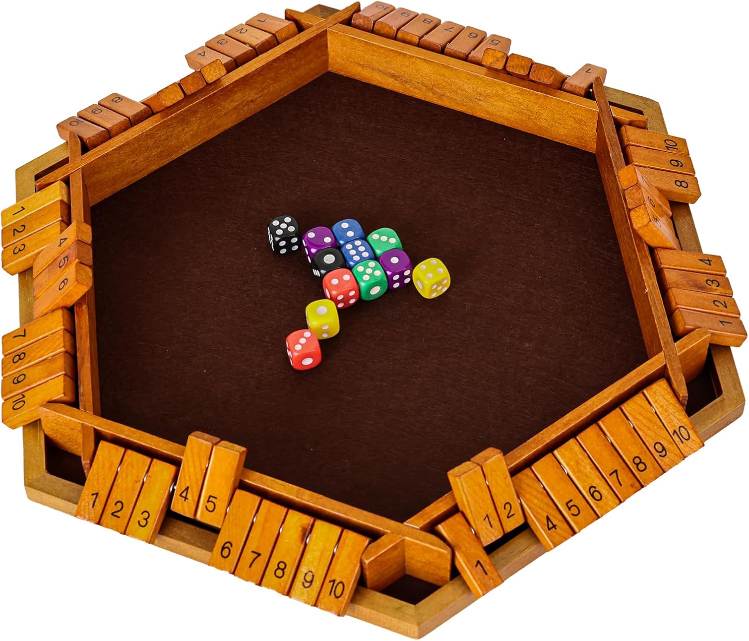 Shut The Box Game Wooden,6 Players Math Games for Kids 8-12,Dice Box Family Games for Kids and Adults,Board Tabletop Games for Kids 5-7, Close The Box Game for Classroom,Home,Party or Pub(6-Retro)