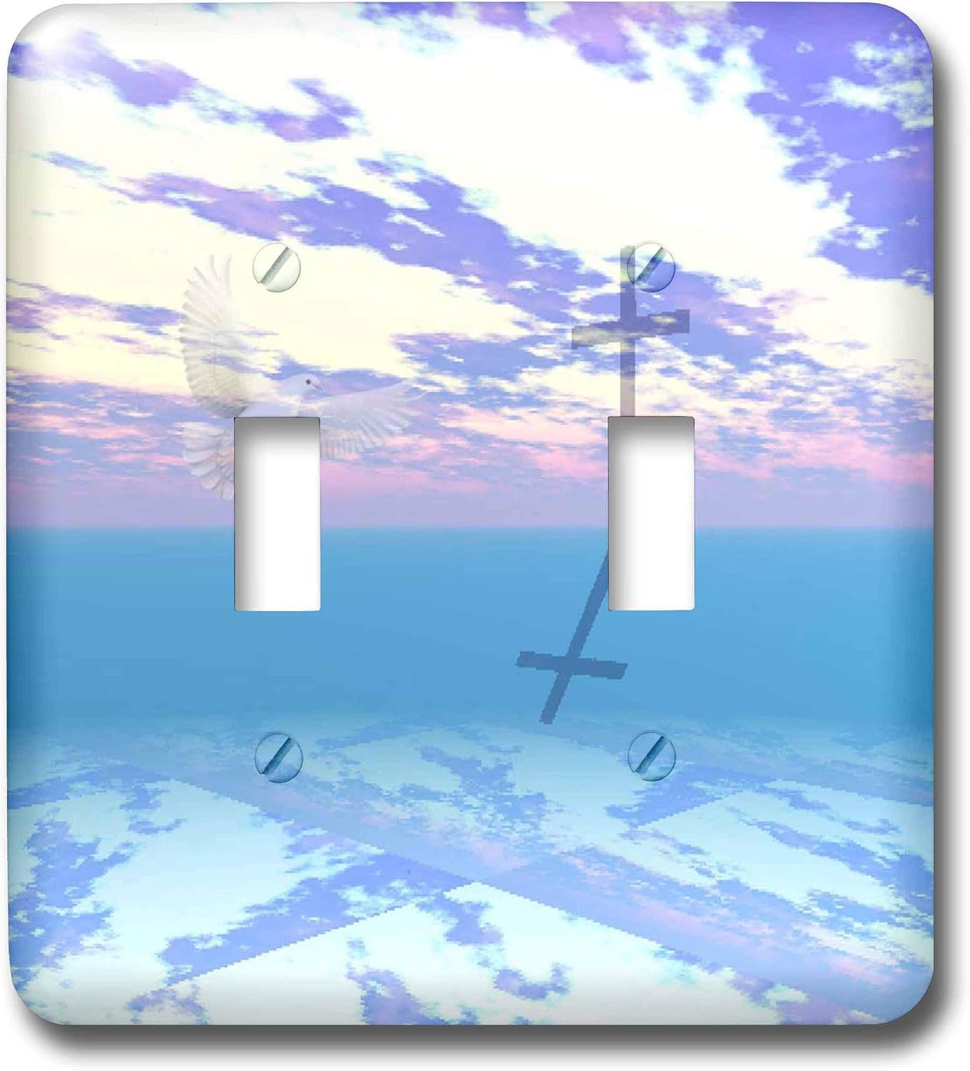 3dRose lsp_24370_2 Cross In Clouds with Dove Double Toggle Switch