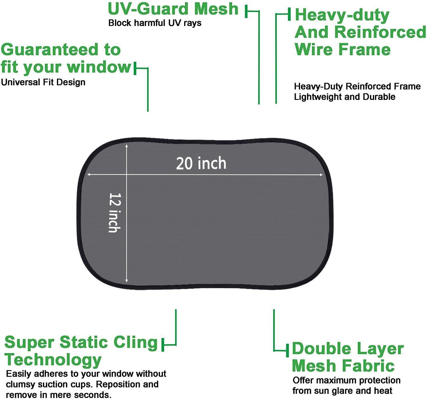 EveShine Car Window Shade for Side and Rear Window - (4 Pack) - Extra Large 20"x12" Static Cling Car Sun Shade