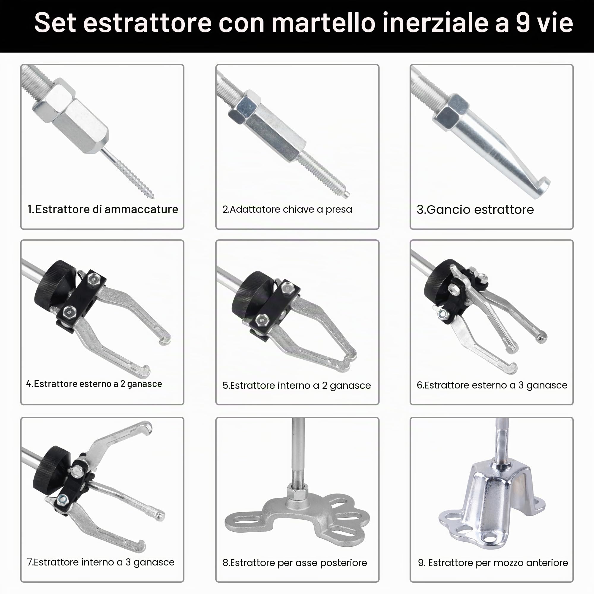 Dayuan, Set con martello a scorrimento a nove vie, con estrattore per assali, cuscinetti, ammaccature, mozzi, ingranaggi, per interni ed esterni, a 2 o 3 griffe