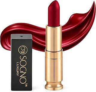 Sogno Luxury Organic Plant Based Lipstick | Long Lasting 8H | Smudge Proof | Shea Butter &amp; Vitamin E (Burgundy)