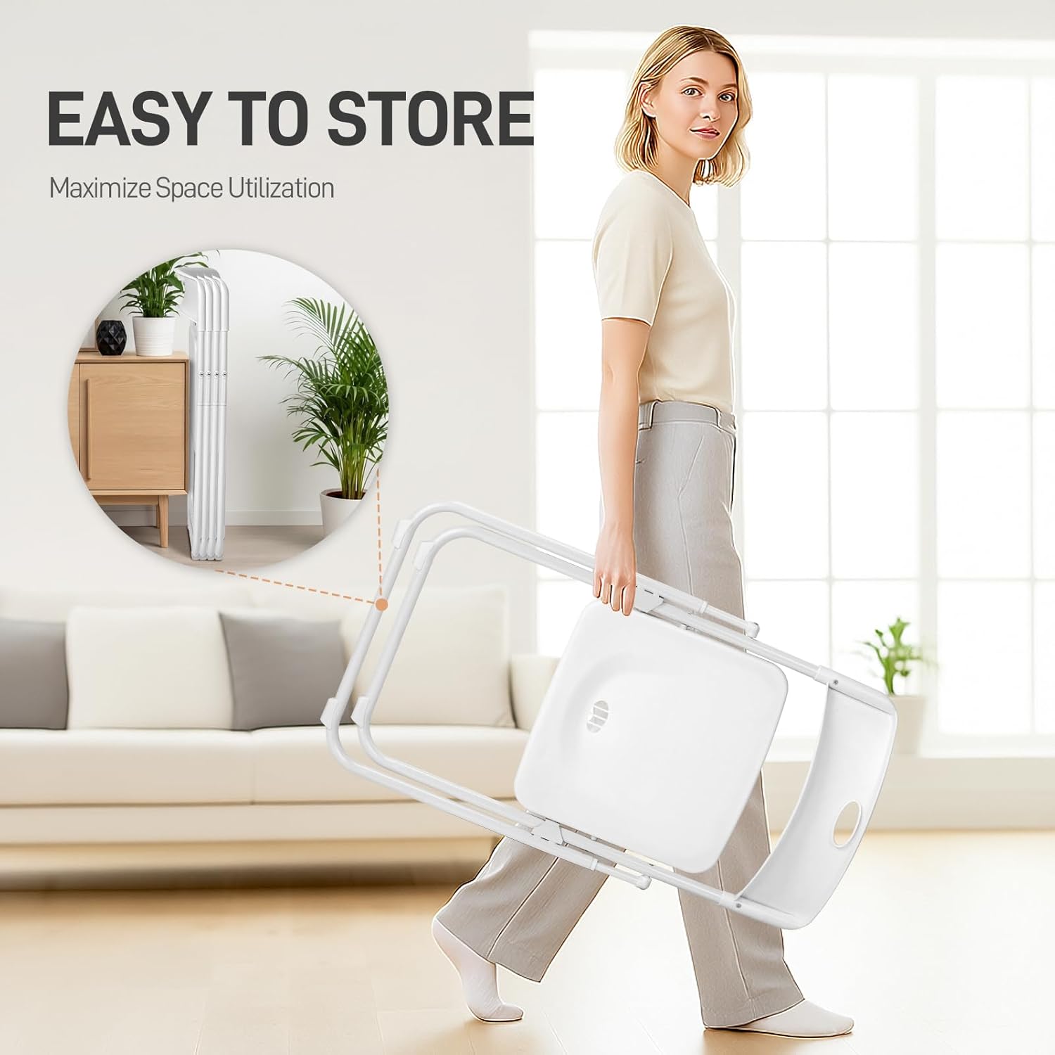 Karl home 10 Pcs Folding Chair, 300LBS Lightweight Foldable Plastic Chair, Reinforced Metal Frame Easy to Fold & Store for Indoor & Outdoor, Wedding, Party, Meeting Room, Patio and Garden, White