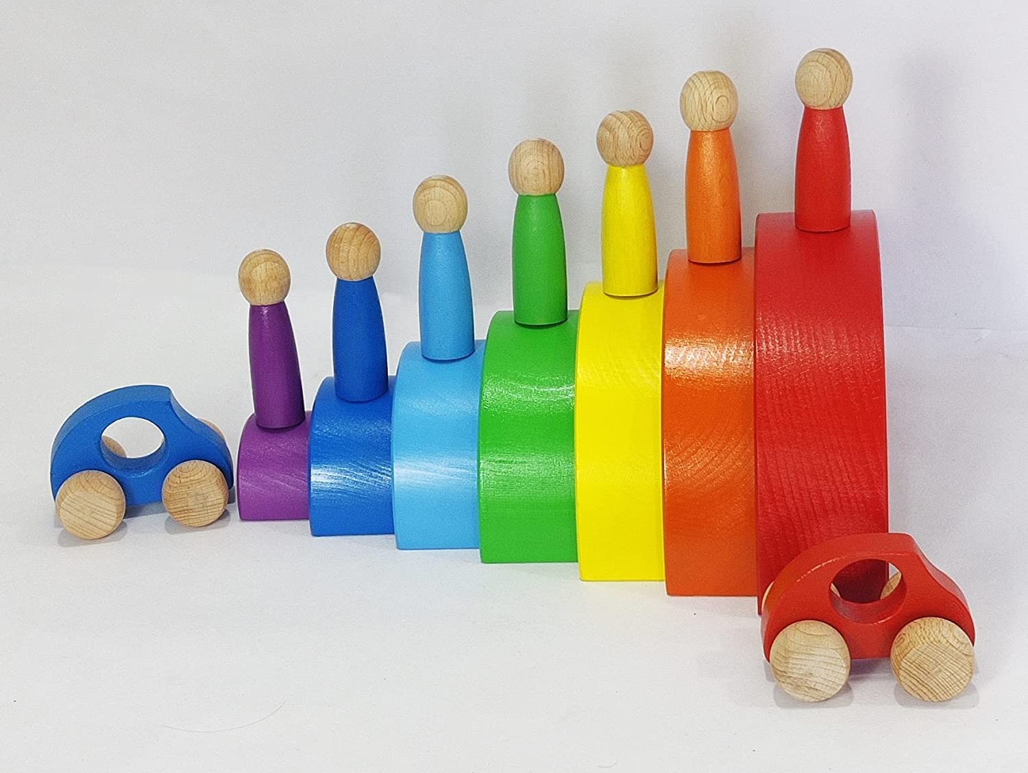 Paras | 7 PC Rainbow Stacker Combo 7 Piece Wooden Stacking Toy + 2 Wooden Toy Cars + 7 Wooden peg Doll Round Stacking Wooden Block (Rainbow Colors) (7 pieces) (B0999D1QD1) Amazon Price History, Amazon Price Tracker