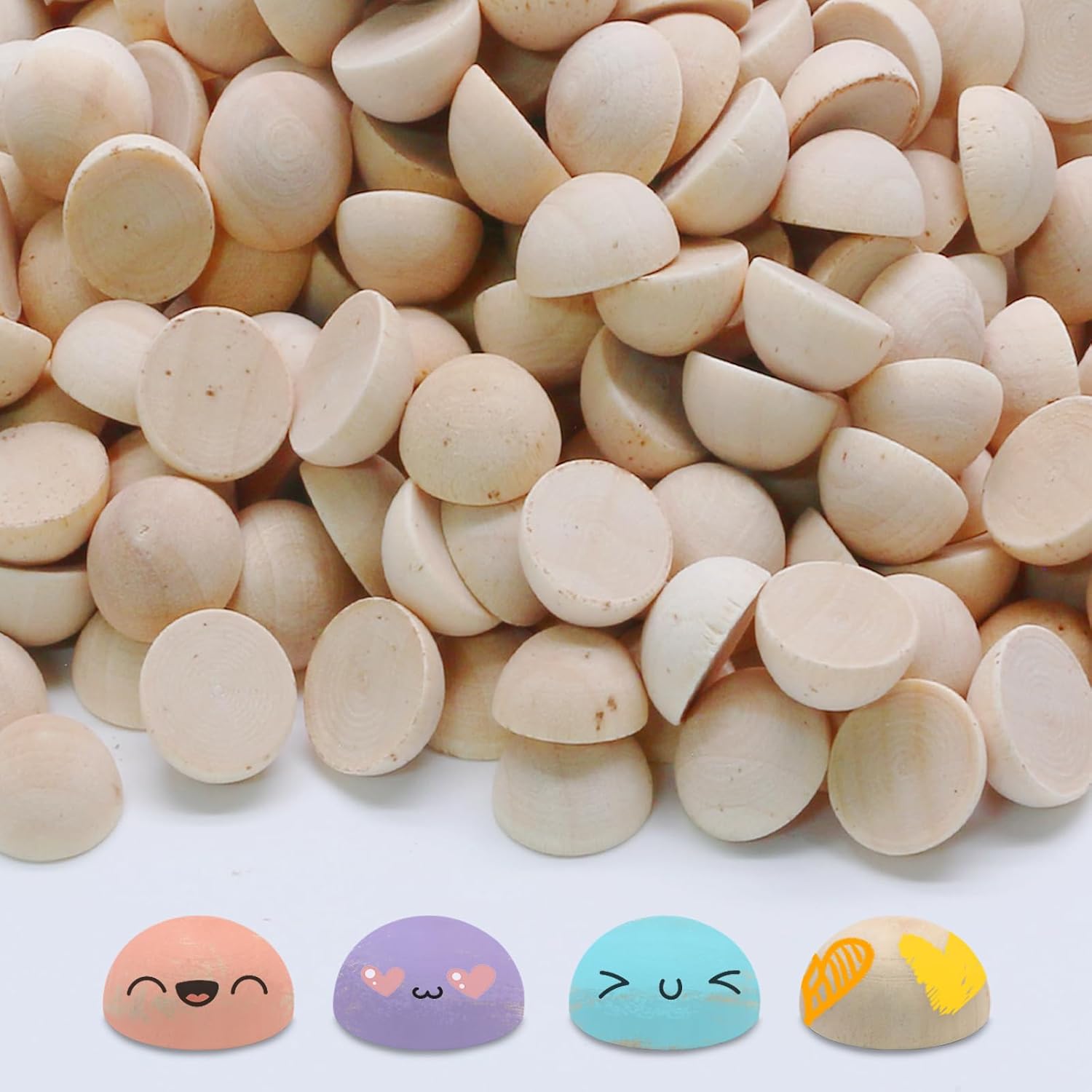 350 Pack Unfinished Wooden Beads - 15mm Half Round Wooden Beads and Small Wood Balls Half Craft Balls for DIY Projects, Christmas Decorations - Image 6