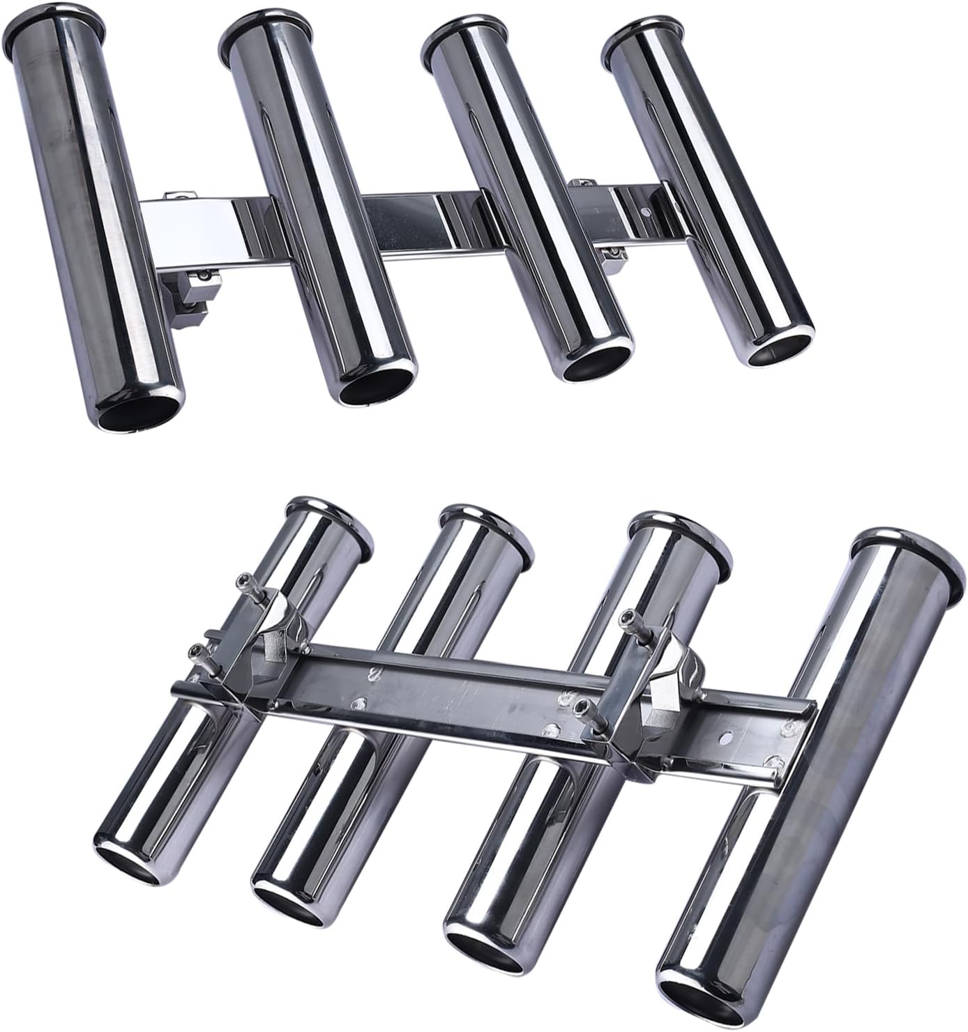 NovelBee 4 Tubes Fishing Rod Holders,Stainless Steel Boat Rod Holder with Clamp Adjustable for Rails from 4/5" to 1-1/5" diam Tube