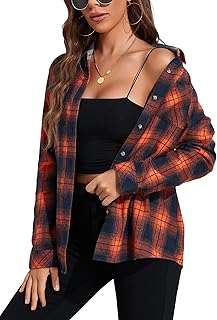 Plaid Flannel Shirts for Women Loose Fit Boyfriend Button Down Shirt Long Sleeve Casual Flannel Blouse Tops
