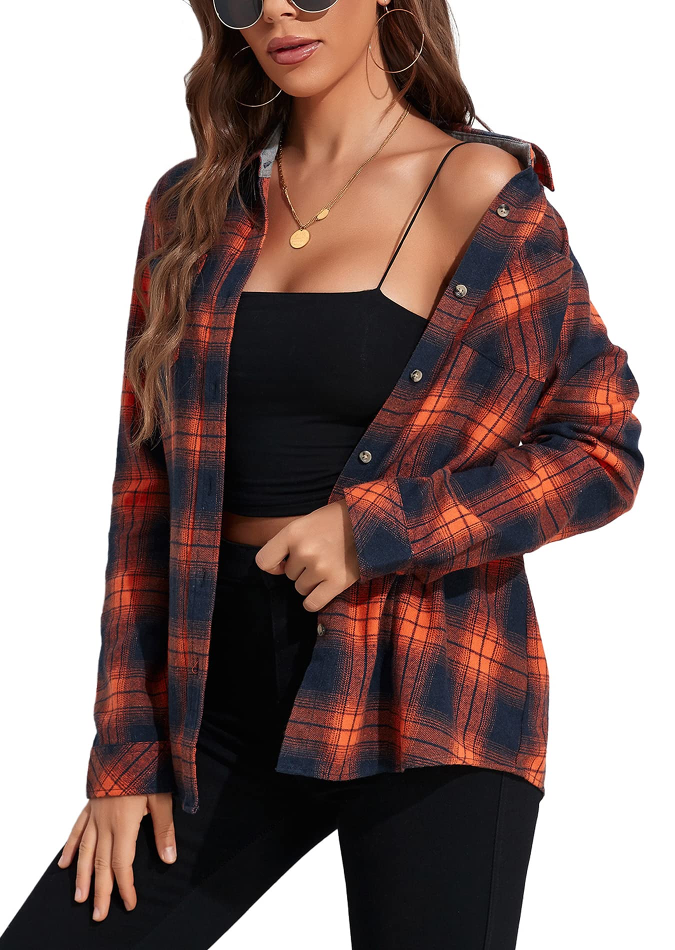 KevaMolly Plaid Flannel Shirts for Women Loose Fit Boyfriend Button Down Shirt Long Sleeve Casual Flannel Blouse Tops