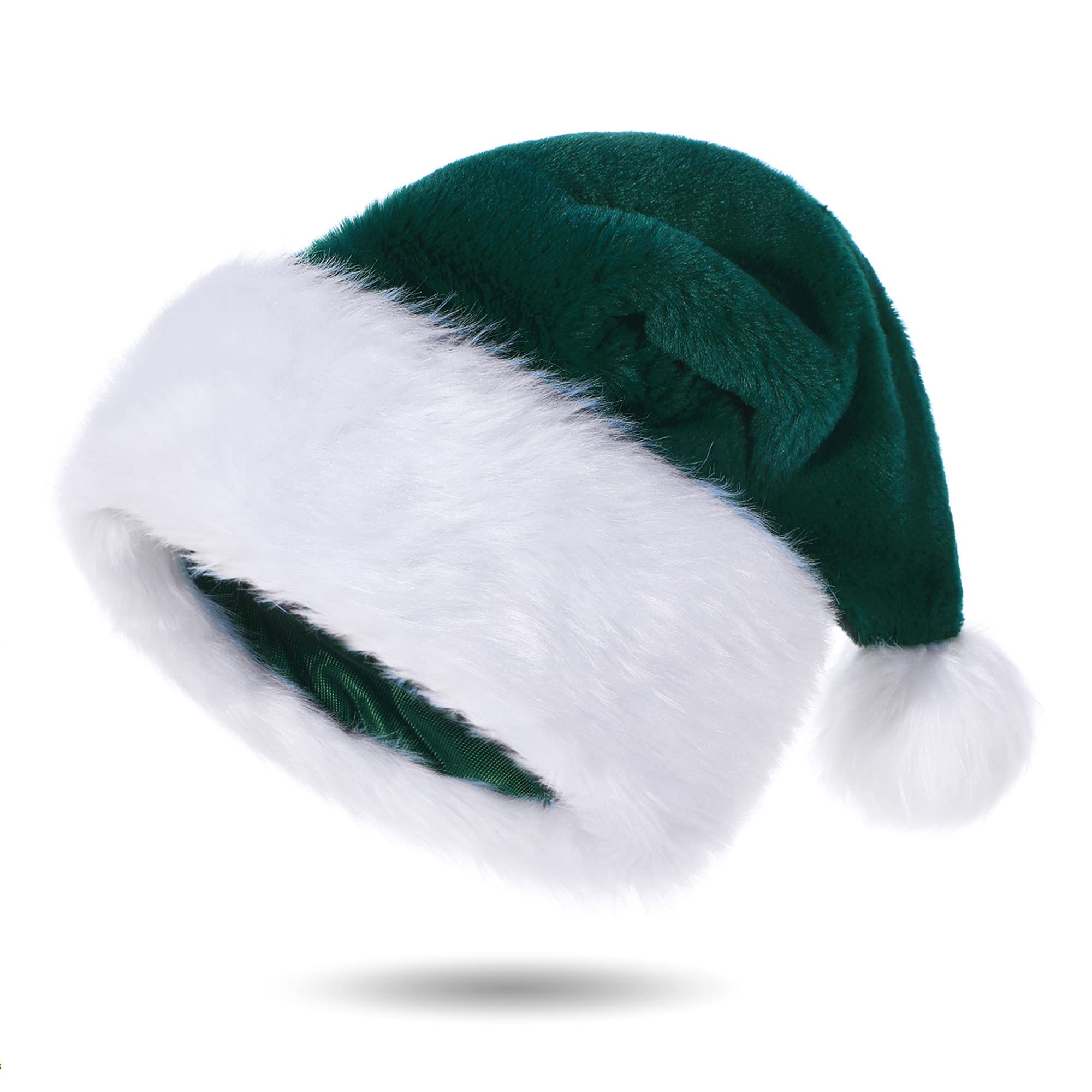 Tokforty Santa Hat, Green and White Santa Hats for Adults, Unisex Velvet Touch Comfort Christmas Hats for New Year Festive Party Christmas Supplies