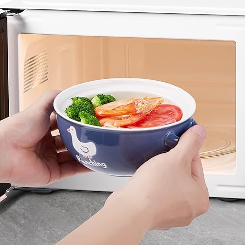 Miniatura 5 de Thousanday Tazón de cerámica para ramen con tapa, bonito cuenco de fideos ramen para sopa, Pho y pasta, apto para lavavajillas, ideal para el hogar,