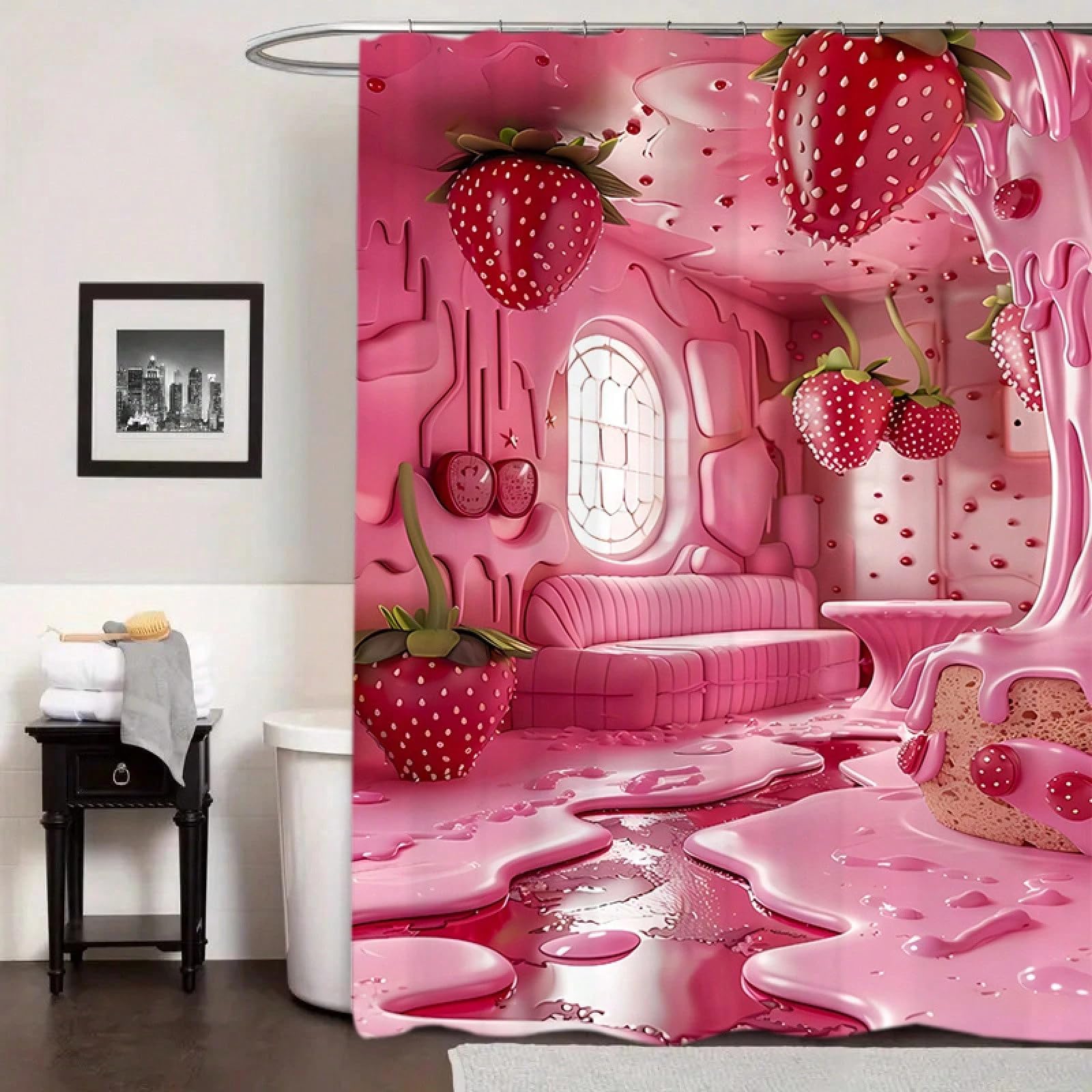 awitufhgp Bathroom Shower Curtains Featuring Strawberry Design, Bathroom Bathtub Partition, Protecting Privacy Waterproof With Hooks(240x175cm/94x69in(WxH))