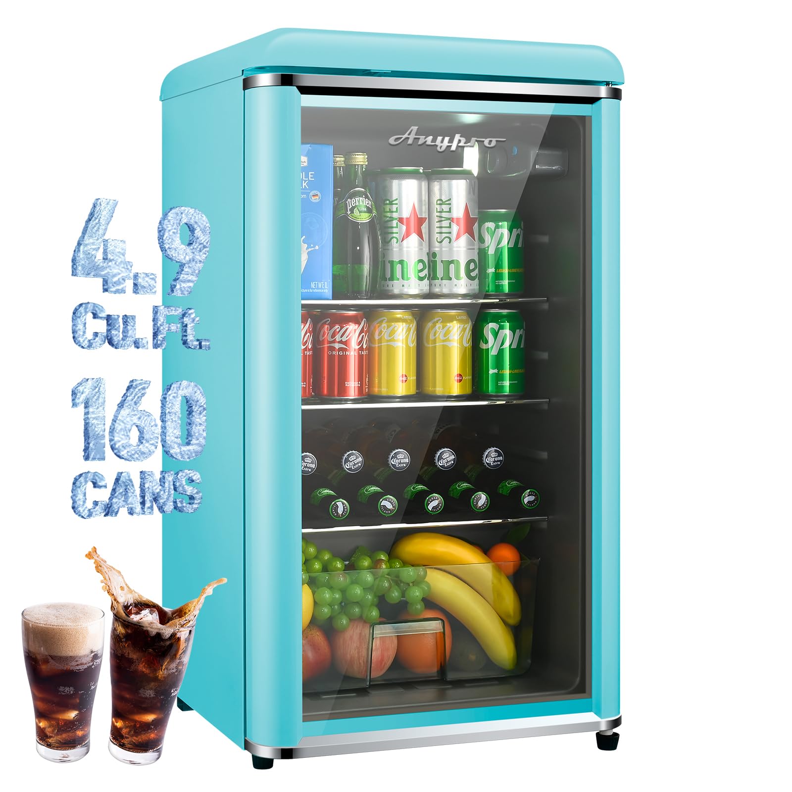 Anypro Retro Beverage Refrigerator Cooler 4.9 Cu.Ft