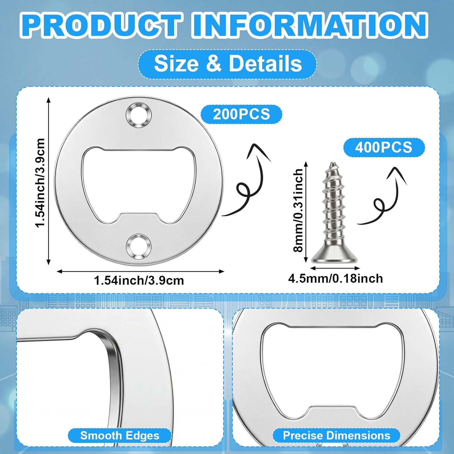 200 Set Bottle Opener Insert Bulk Stainless Steel Inserts Kit with Screws Silver Metal Beer Bottles Openers Beer Hardware Parts for DIY Resin Mould Kit Bottle Opener Fathers Day