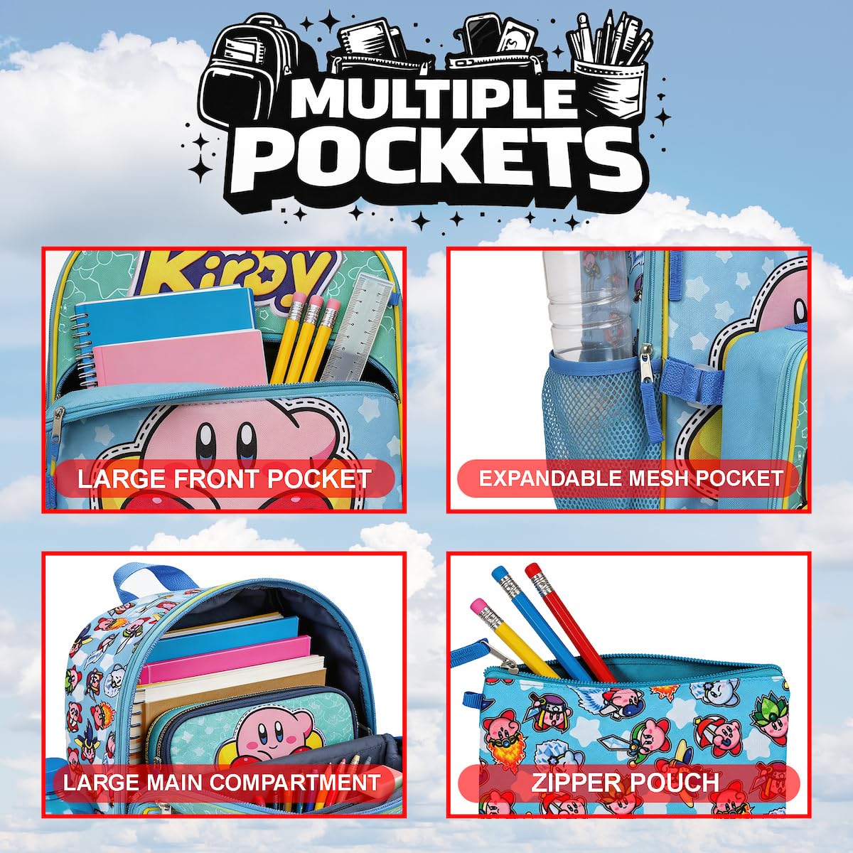 Bioworld Kirby - Juego de Mochila de 5 Piezas (niño pequeño y Grande), Amarillo, Talla única