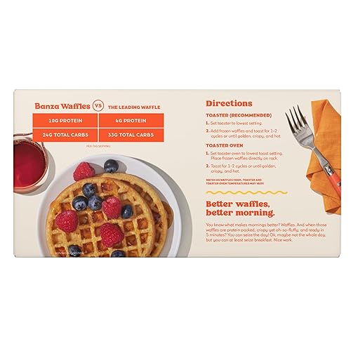 Miniatura 7 de Banza Homestyle - Waffles de proteína congelados de garbanzos, altos en proteínas, sin gluten, waffles tostadores bajos en carbohidratos, 8 onzas