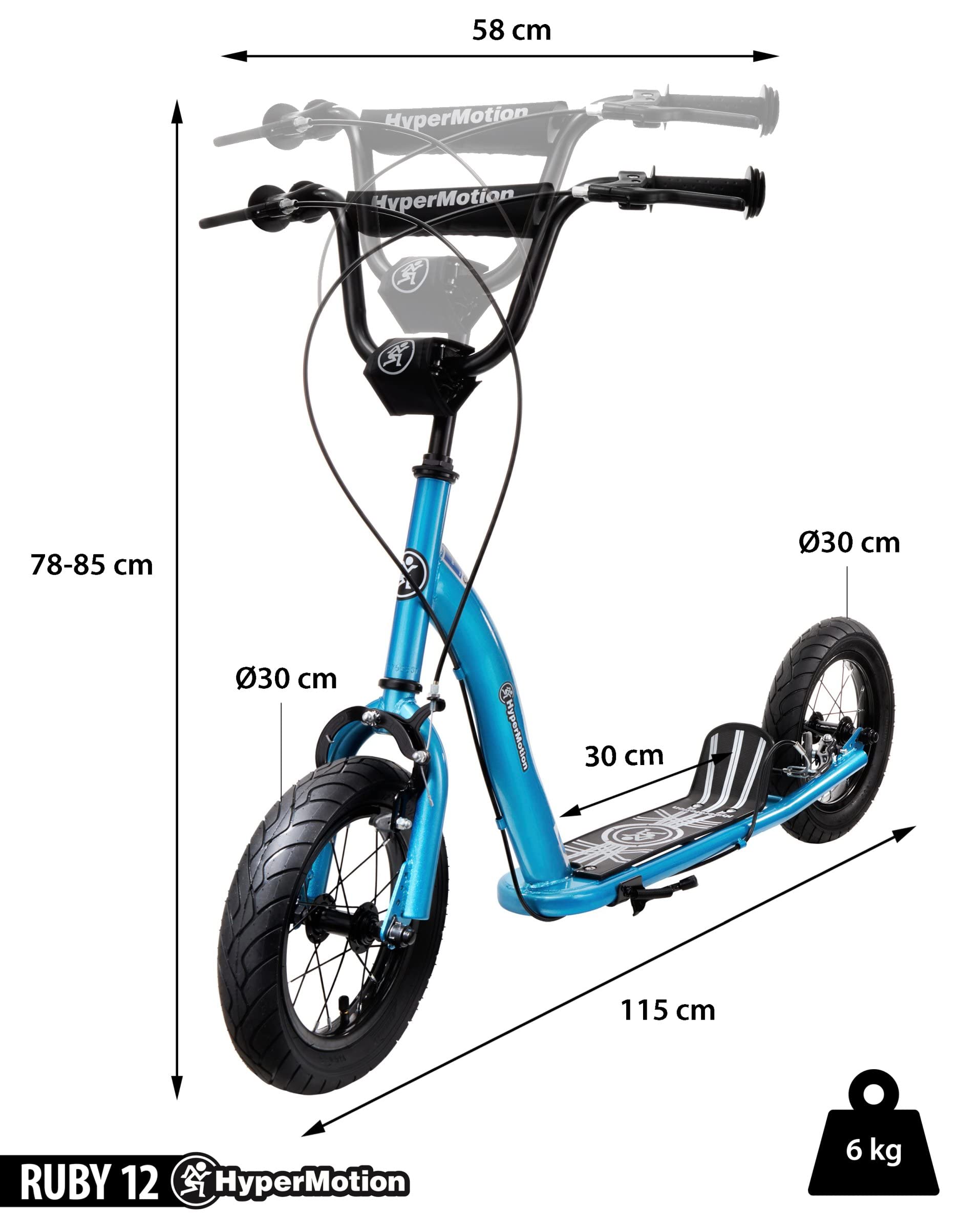 HyperMotion Hulajnoga dla Dzieci z Dużymi Pompowanymi Kołami, Maks. Obciążenie do 50 KG, Miejska Hulajnoga ze Składaną Podpórką i Regulowaną Kierownicą