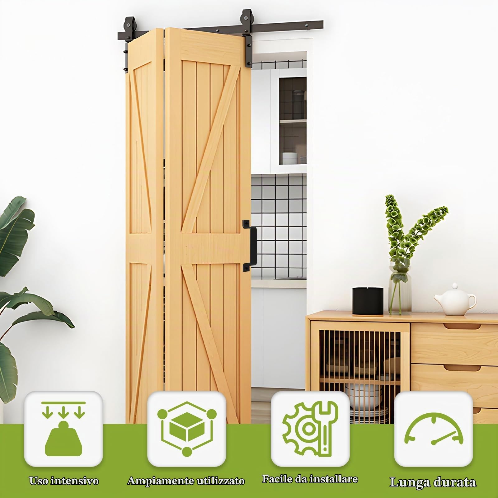 DBREAKS 3.3FT/1M Bi-Folding Binario per Porta Scorrevole Kit, Nero e Rustico Kit Accessori, Kit ferramenta per porte scorrevoli Per porte con larghezza massima fino a 80 cm
