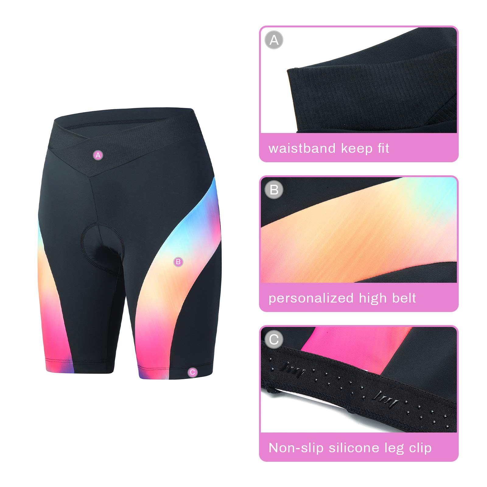 Turnhier - Pantalones cortos de ciclismo para mujer (3D, acolchados)