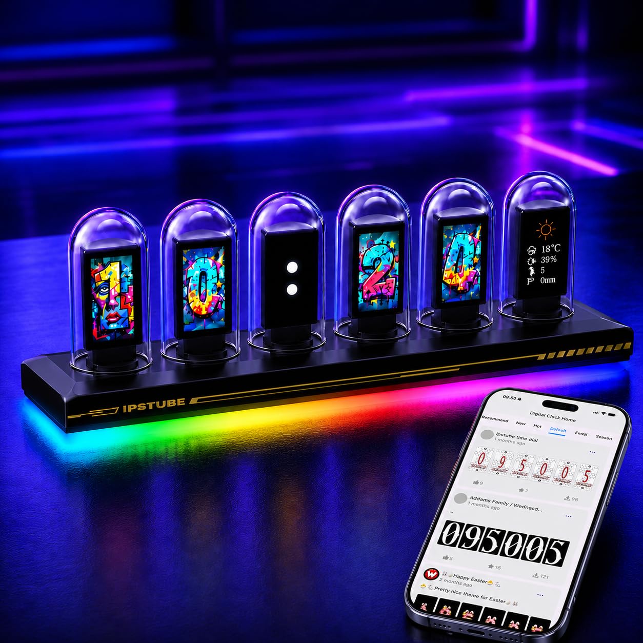 Amazon.com: MOSHOU Nixie Tube Clock, Wi-Fi Sync RGB Digital Desk