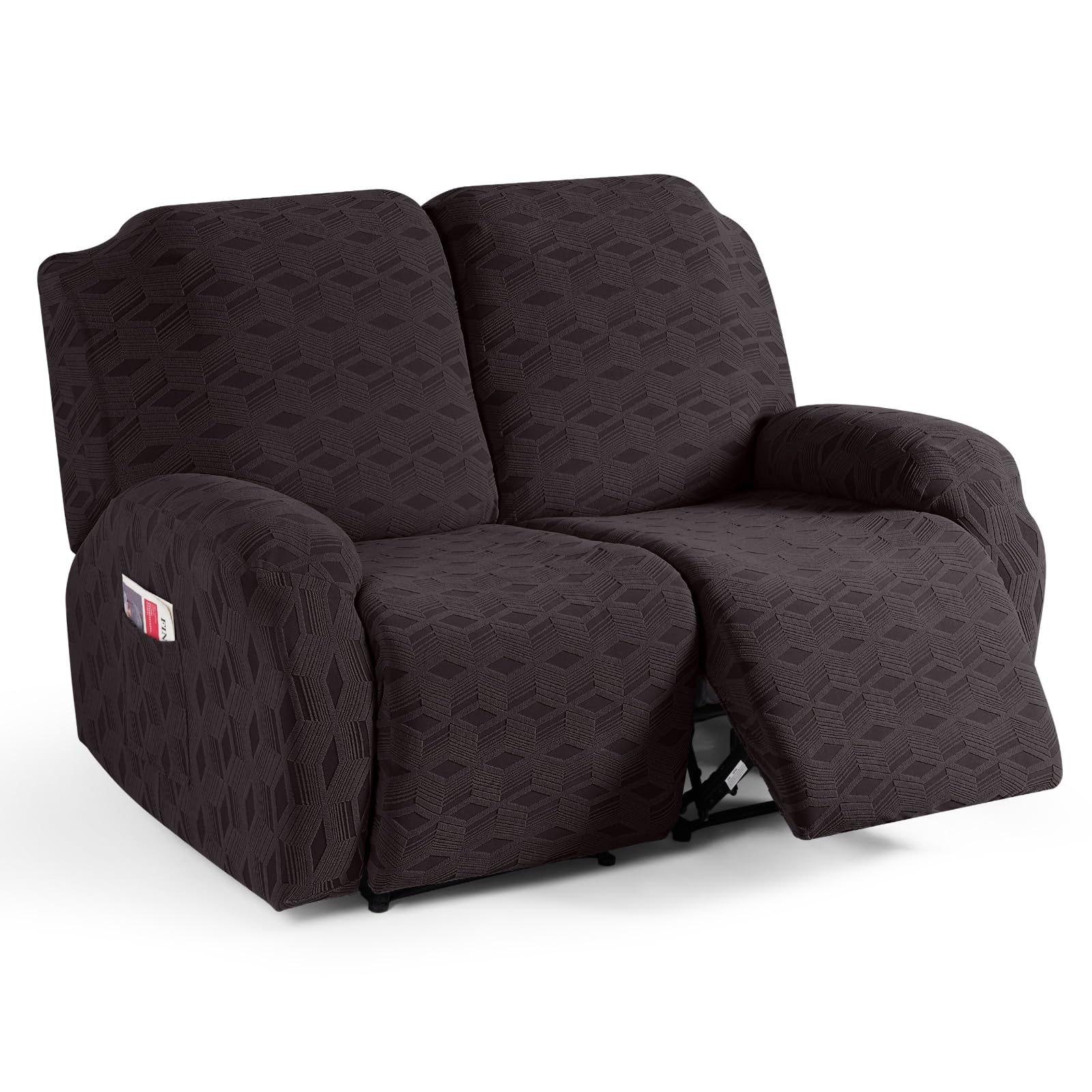 TAOCOCO Recliner Loveseat Cover, Stretch Jacquard Reclining Loveseat Cover Furniture Protector Sofa Slipcovers 2 Seat Recliner Covers with Elastic Bottom for Kids, Pets (Chocolate)